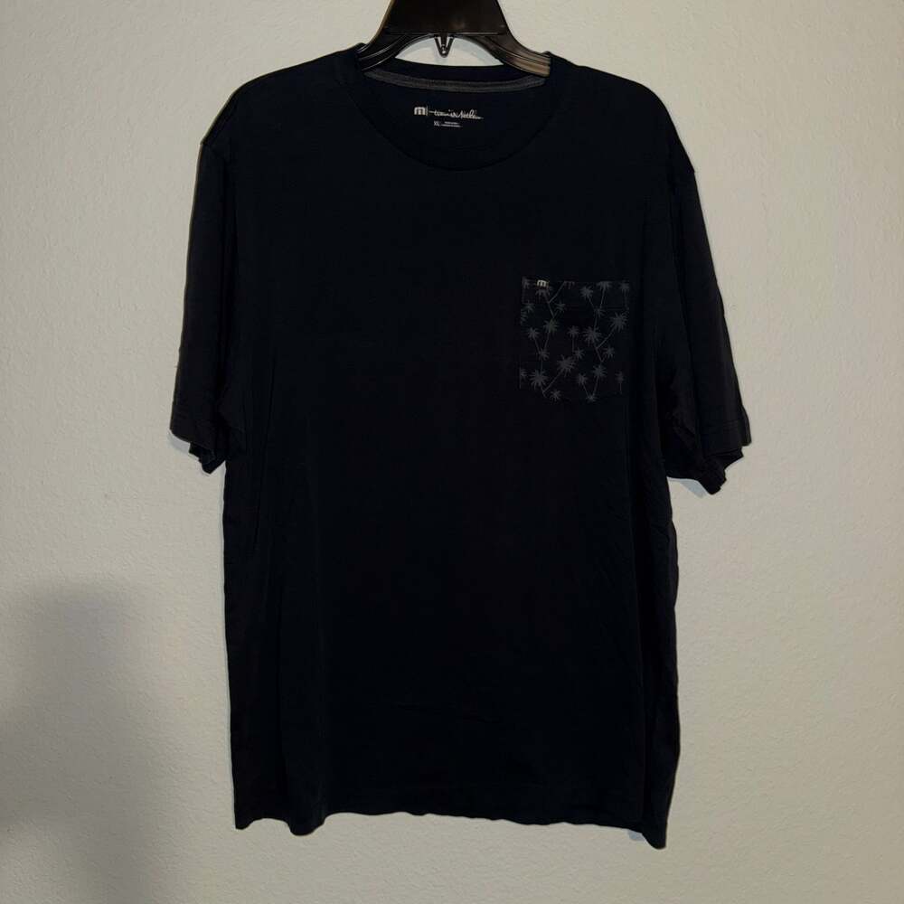 TravisMathew Men's XL Black Pocket T-Shirt with Palm Tree Print